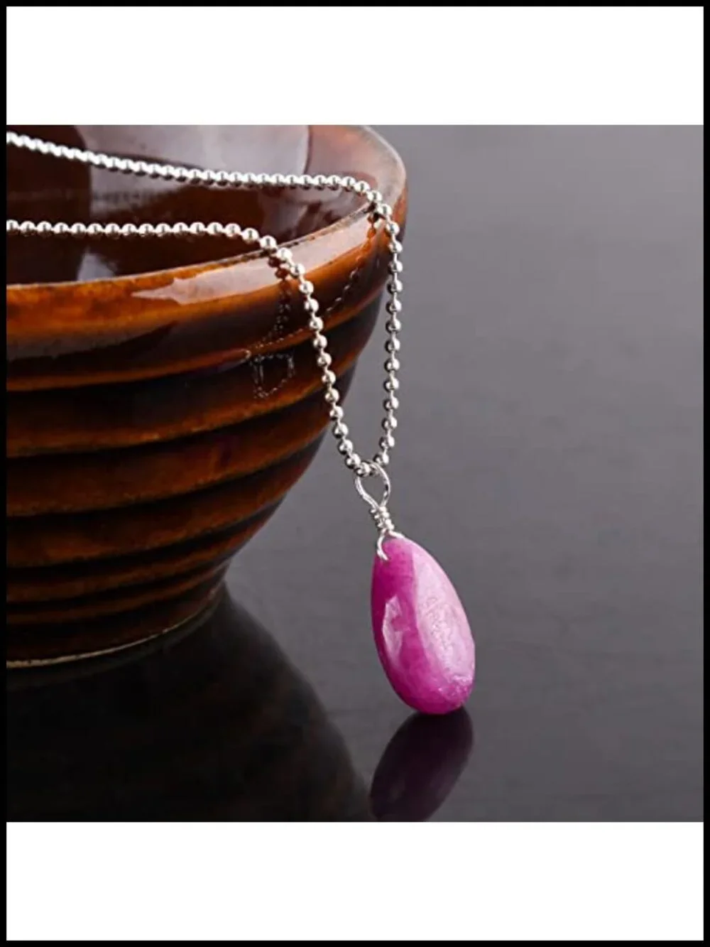 Natural Ruby Gemstone Pear Pendant Necklace, Silver Plated, Chakra Crystal,